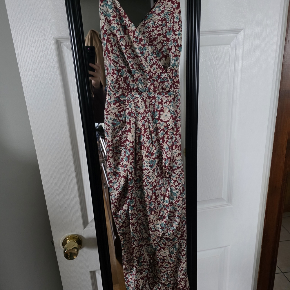 Lulu's Burgundy and Teal Floral Dress